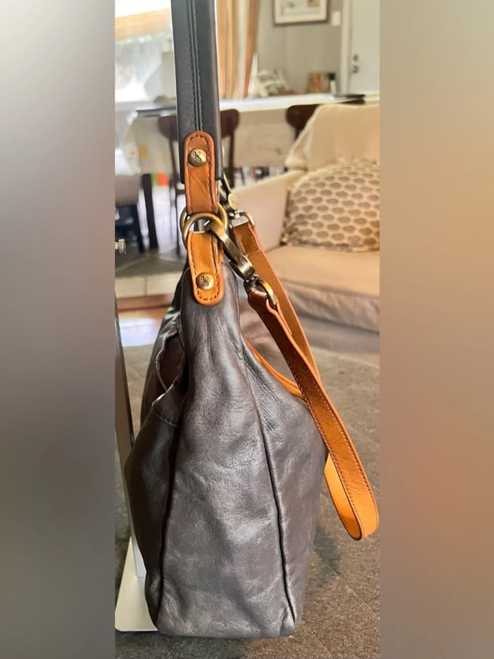 HOBO Delilah Gray Leather Convertible Satchel Hobo Bag Orig $288